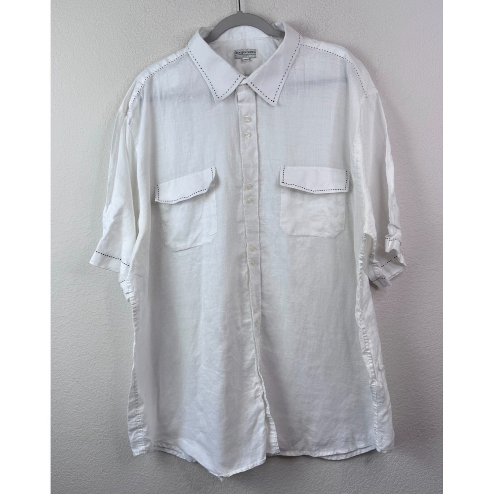 Giorgio Dante‎ Linen Shirt Mens 4X White Button Front Short Sleeve Coastal Beach